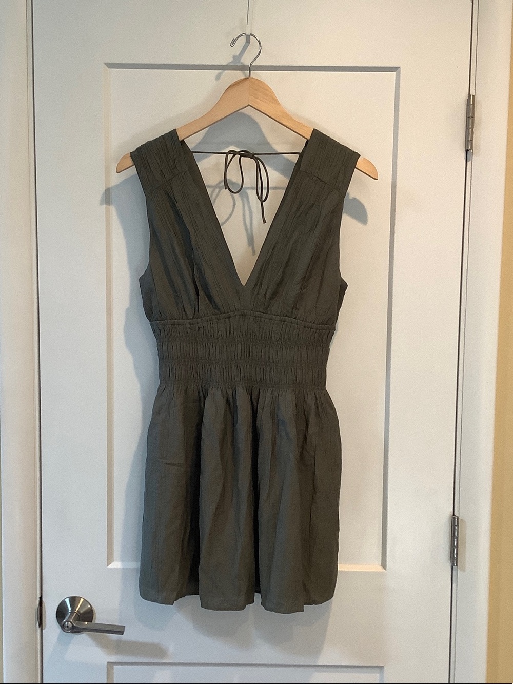 Abercrombie & Fitch Olive Green V-Neck Sleeveless Mini Dress